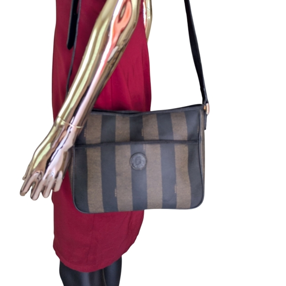 FENDI Black and Taupe Striped Crossbody or Shoulder Bag VTG - Picture 1 of 16